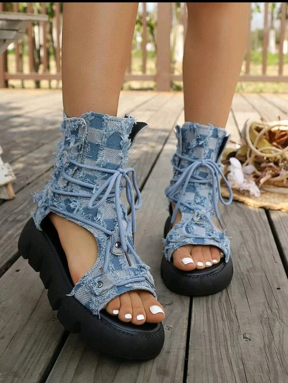 NEW Platform Peep-Toe Lace-Up Sandals Thick Bottoms